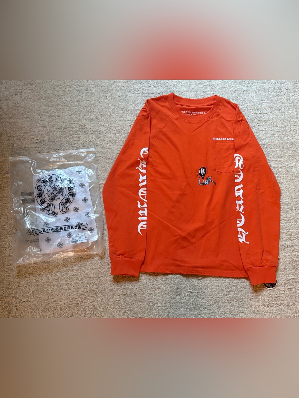 Chrome Hearts Bright Orange Long Sleeve Tee with Sleeve Script
